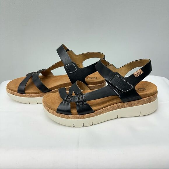 Pikolinos Palma W4N-0968 black calfskin leather strappy sandals women 42 11 cork - Picture 2 of 8